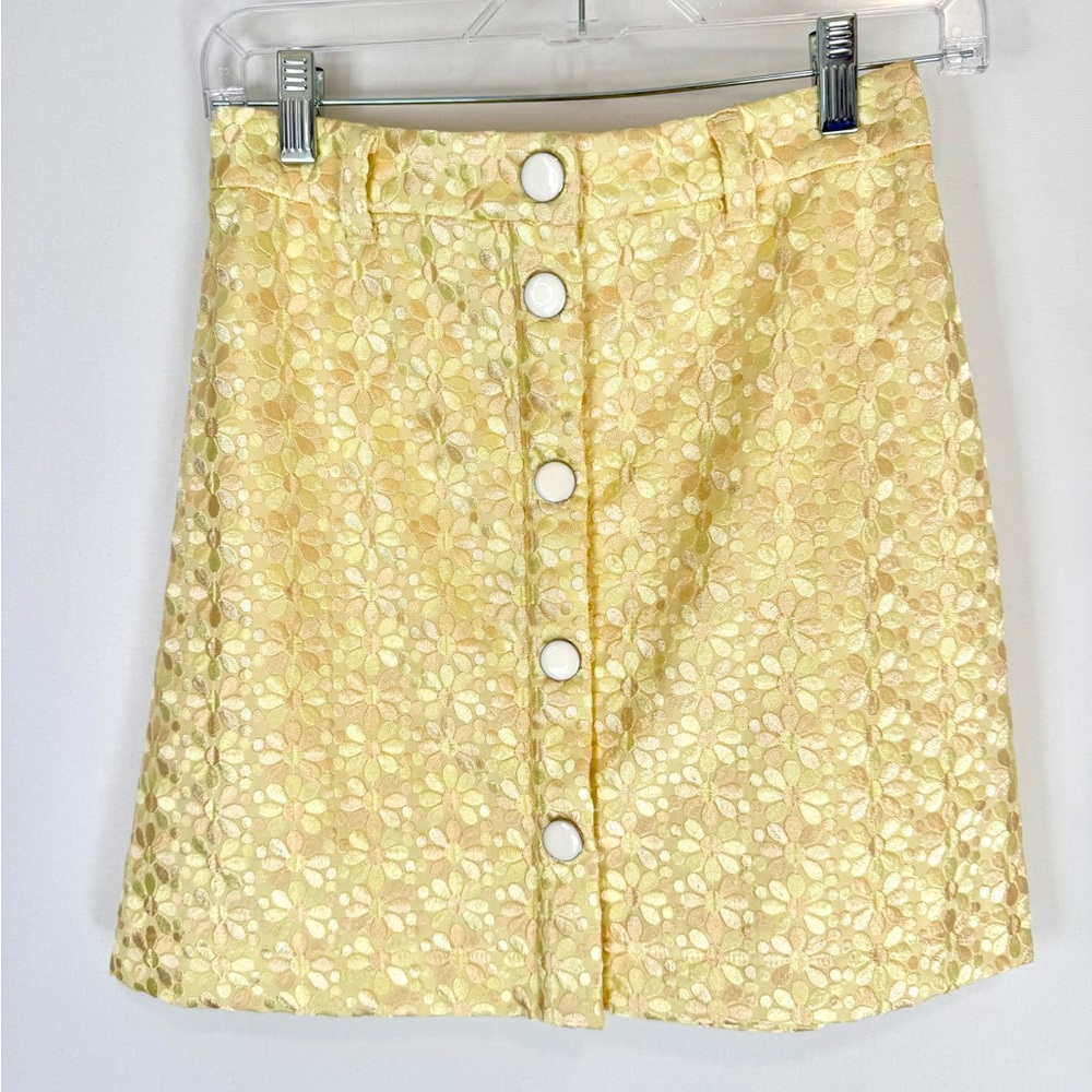 STAUD Floral Embroidery Yellow Button-Front Skirt size 2